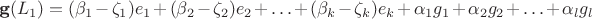 $ \textbf{g}(L_1) = (\beta_1 - \zeta_1) e_1 +(\beta_2 - \zeta_2) e_2 +\ldots + (\beta_k - \zeta_k) e_k + \alpha_1 g_1 +\alpha_2 g_2 + \ldots +\alpha_l g_l $