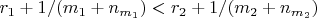 $r_1+ 1/(m_1+n_{m_1})< r_2+ 1/(m_2+n_{m_2})$