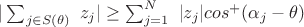 $|\sum_{j \in S(\theta)} \ z_{j}| \ge \sum_{j=1}^{N} \ |z_{j}| cos^{+}(\alpha_j - \theta)$ $|\sum_{j \in S(\theta)} \ z_{j}| \ge \sum_{j=1}^{N} \ |z_{j}| cos^{+}(\alpha_j - \theta)$
