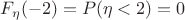 $F_{\eta}(-2)=P(\eta<2)=0$