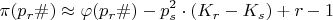 $$ \pi (p_{r}\#)\approx \varphi (p_{r}\#)-p_{s}^2\cdot (K_{r}-K_{s})+r-1$$