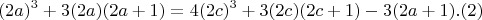 $$(2a)^3 + 3(2a)(2a+1)= 4(2c)^3 +3(2c)(2c+1) - 3(2a+1) . (2)$$