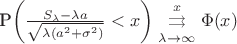 \mathbb P\biggl(\frac{S_\lambda-\lambda a}{\sqrt{\lambda(a^2+\sigma^2)}}< x\biggr)\underset{\lambda\to\infty}{\overset x\rightrightarrows}\Phi(x) \mathbb P\biggl(\frac{S_\lambda-\lambda a}{\sqrt{\lambda(a^2+\sigma^2)}}< x\biggr)\underset{\lambda\to\infty}{\overset x\rightrightarrows}\Phi(x)