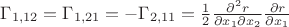 $\Gamma_{1,12} = \Gamma_{1,21} = -\Gamma_{2,11} = \frac 1 2 \frac {\partial^2 r} {\partial x_1 \partial x_2} \frac {\partial r} {\partial x_1} $