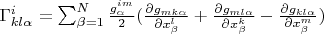 $ \Gamma_{kl \alpha}^i =\sum_{\beta=1}^N \frac{g_{\alpha}^{im}}{2}(\frac{\partial g_{mk \alpha}}{\partial x_{\beta} ^l}+\frac{\partial g_{ml \alpha}}{\partial x_{\beta }^k}- \frac{\partial g_{kl \alpha}}{\partial x_{\beta }^m})$
