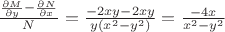$\frac{\frac{\partial M}{\partial y}-\frac {\partial N}{\partial x}}{N}=\frac{-2xy-2xy}{y(x^2-y^2)}=\frac{-4x}{x^2-y^2}$