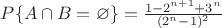 $P\{A\cap B=\varnothing \} = \frac{1 - 2^{n+1} + 3^n}{(2^n - 1)^2}$