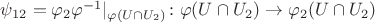 $\psi_{12}=\varphi_2\varphi^{-1}|_{\varphi(U\cap U_2)}\colon\varphi(U\cap U_2)\to\varphi_2(U\cap U_2)$