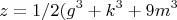 $$z=1/2(g^3+k^3+9m^3$$