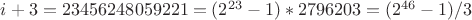 $i+3=23456248059221=(2^{23}-1)*2796203=(2^{46}-1)/3$