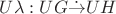 $U\lambda : UG \dot{\to} UH$