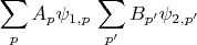 $$\sum_p A_p \psi_{1,p}\,\sum_{p'} B_{p'}\psi_{2,p'}$$