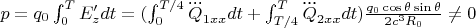 $p=q_0\int_0^TE'_zdt=(\int_0^{T/4}\dddot{Q}_{1xx}dt+\int_{T/4}^T\dddot{Q}_{2xx}dt )\frac{q_0\cos \theta \sin \theta}{2c^3 R_0}\neq 0