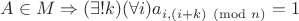 $A \in M \Rightarrow (\exists! k) (\forall i) a_{i,(i+k) \pmod n} = 1$
