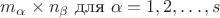 $m_\alpha \times n_\beta$ для $\alpha = 1, 2,\dots, s$