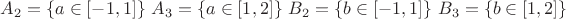 $A_2=\{ a\in[-1,1] \}$
$A_3=\{ a\in [1,2] \}$
$B_2=\{ b\in[-1,1] \}$
$B_3=\{ b\in [1,2] \}$