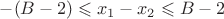 $-(B-2) \leqslant x_1-x_2 \leqslant B-2$