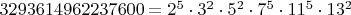 $3293614962237600 = 2^5\cdot3^2\cdot5^2\cdot7^5\cdot11^5\cdot13^2$