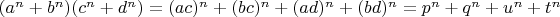$(a^n+b^n)(c^n+d^n)=(ac)^n+(bc)^n+(ad)^n+(bd)^n=p^n+q^n+u^n+t^n$