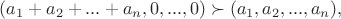 $$(a_1+a_2+...+a_n,0,...,0)\succ(a_1,a_2,...,a_n),$$