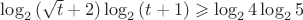 $\log_{2}{(\sqrt{t}+2)}\log_{2}{(t+1)}\geqslant\log_{2}{4}\log_{2}{5}$