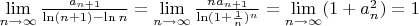 $\lim\limits_{n\to \infty}\frac{a_{n+1}}{\ln(n+1)-\ln n}=\lim\limits_{n\to \infty}\frac{na_{n+1}}{\ln(1+\frac1{n})^n}=\lim\limits_{n\to \infty}(1+a_n^2)=1$