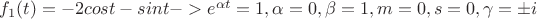 $f_{1}(t) = -2cost-sint -> e^{\alpha t} = 1, \alpha = 0, \beta = 1, m=0, s=0, \gamma= \pm i $