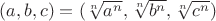 $(a,b,c)=(\sqrt[n]{a^n}, \sqrt[n]{b^n}, \sqrt[n]{c^n})$