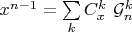$x^{n-1}=\sum\limits_{k}C^k_x\ \mathcal{G}^k_n$