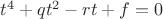 $t^4 +qt^2-rt+f=0$