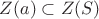 $Z(a) \subset Z(S)$ $Z(a) \subset Z(S)$