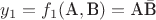 $y_1=f_1(\textrm A,\textrm B)=\textrm A\bar{\textrm B}$