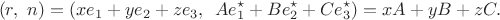 $$(r,\,\,n)=(xe_1+ye_2+ze_3, \,\,\, A e_1^\star+B e_2^\star +C e_3^\star)=xA+yB+zC.$$