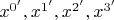 $x^{0'},x^{1'},x^{2'},x^{3'}$