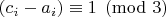 $(c_i - a_i) \equiv 1 \pmod 3$