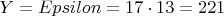 $Y=Epsilon\cdotmn=17\cdot13=221$
