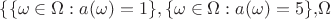$\{\{\omega\in\Omega:a(\omega)=1\},\{\omega\in\Omega:a(\omega)=5\},$\Omega$\