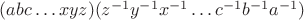 $(abc\dots xyz)(z^{-1}y^{-1}x^{-1}\dots c^{-1}b^{-1}a^{-1})$