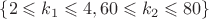 $\left\lbrace 2\leqslant k_1 \leqslant 4, 60\leqslant k_2 \leqslant 80 \right\rbrace $
