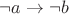 $\neg a\to\neg b$