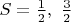 $S=\frac{1}{2}, \ \frac{3}{2}$