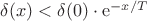 $\delta(x)<\delta(0)\cdot {\mathrm e}^{-x/T}$
