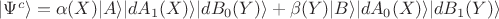 $\vert\Psi^{c}\rangle= \alpha(X)\vert A \rangle \vert dA_{1}(X)\rangle\vert dB_{0}(Y)\rangle + \beta(Y) \vert B\rangle\vert dA_{0}(X)\rangle\vert dB_{1}(Y)\rangle$