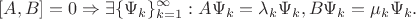 $$
[A, B] = 0 \Rightarrow \exists \{ \Psi_k\}_{k=1}^\infty: A \Psi_k = \lambda_k \Psi_k, B \Psi_k = \mu_k \Psi_k.
$$