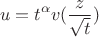 $$u= t^\alpha v(\frac{z}{\sqrt{t}})$$