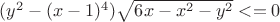 $(y^2-(x-1)^4)\sqrt{6x-x^2-y^2} <= 0$