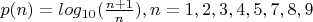 $p(n) =log_{10}(\frac {n+1} n), n = 1,2,3,4,5,7,8,9$