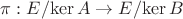 $\pi:E/\mathrm{ker}\, A\to E/\mathrm{ker}\, B$ $\pi:E/\mathrm{ker}\, A\to E/\mathrm{ker}\, B$