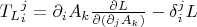 $T_L{}_i^j=\partial_iA_k\frac{\partial L}{\partial(\partial_jA_k)}-\delta_i^jL$