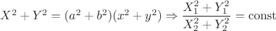 $X^2+Y^2=(a^2+b^2)(x^2+y^2) \Rightarrow \dfrac{X_1^2+Y_1^2}{X_2^2+Y_2^2}=\operatorname{const}$